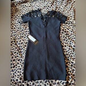 Bebe Black V-Neck Bodycon Mini Dress